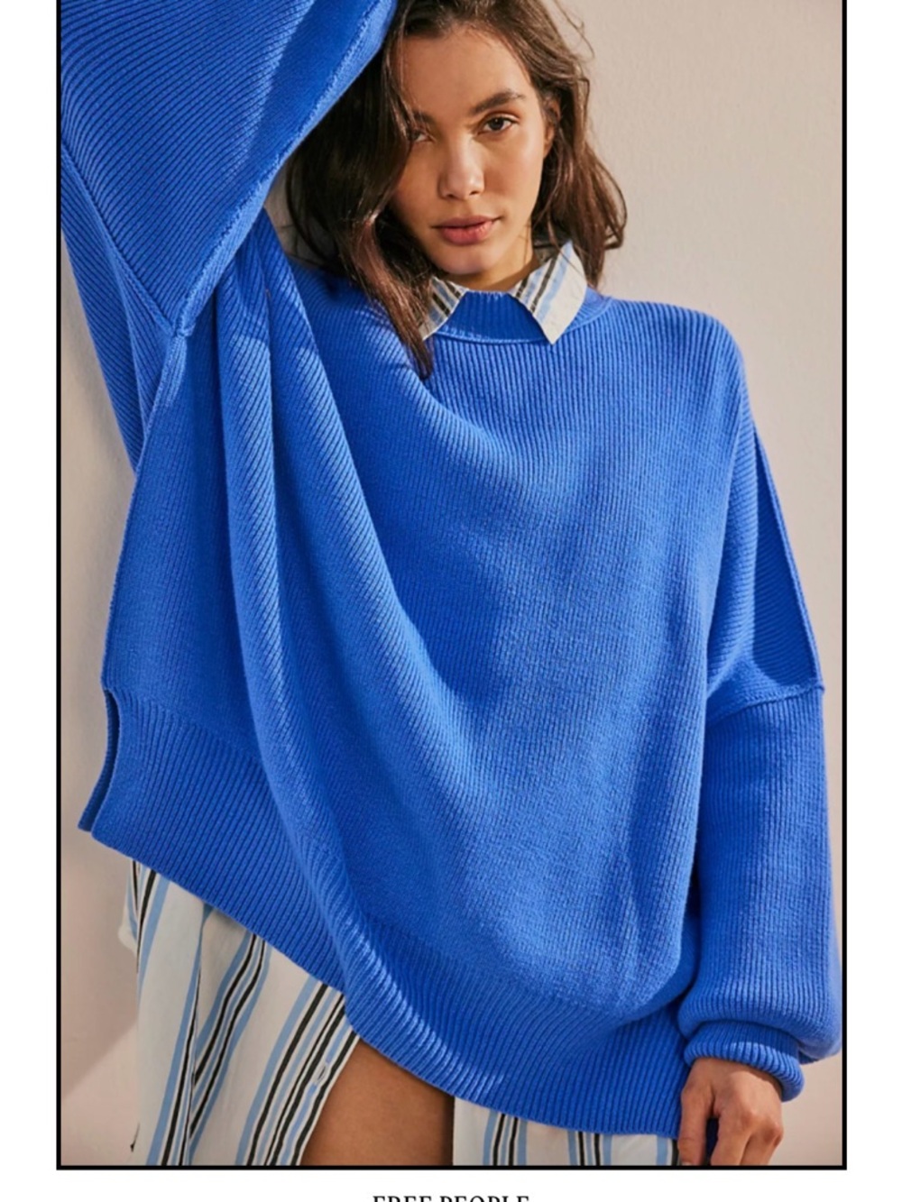 Free People Easy Street Tunic Crewneck Sweater in Denim Blue